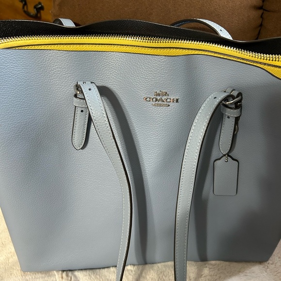 Coach Light Blue and Yellow Leather Tote - Picture 1 of 1